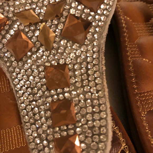 Leather sandals flat shoes crystals bling Slides - Picture 3 of 8